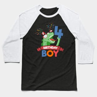 4th Birthday Boy Dinosaur Baseball T-Shirt